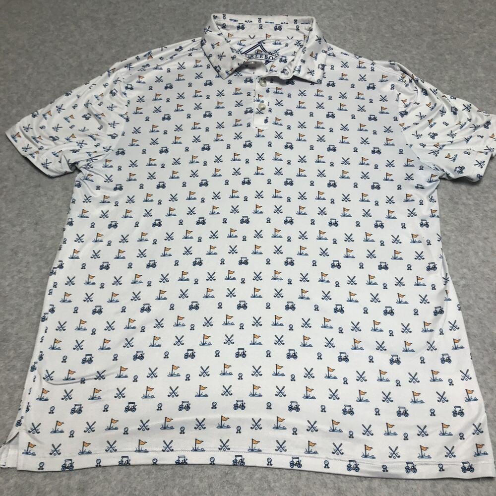 Burlebo Golf Shirt Mens Large Print Performance Polo White Short Sleeve Stretch